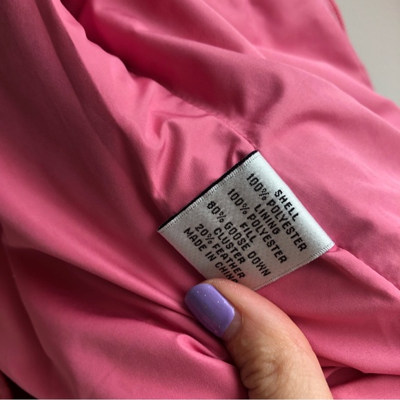 TALBOTS Goose Down Feather Puffer Vest Pink Hidden Hood Full Zip Snap Sz SP - Picture 10 of 16